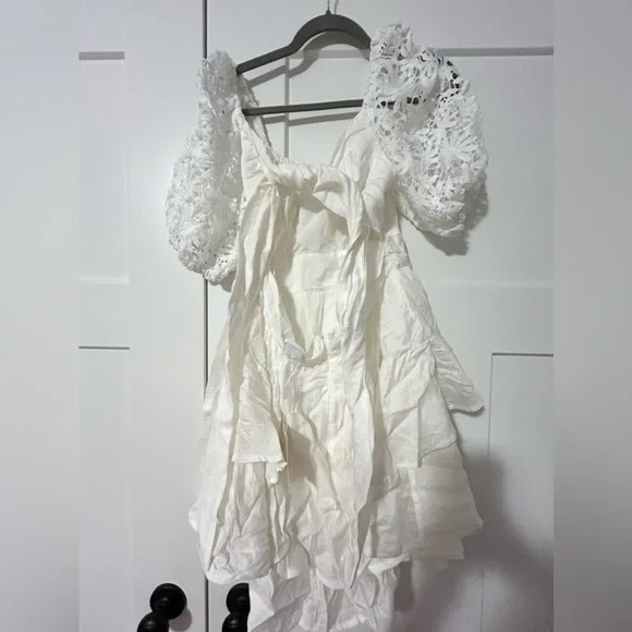 NEW Selfie Leslie: Abby Lace Puff Sleeve Tie-Up Back Dress - Picture 6 of 8